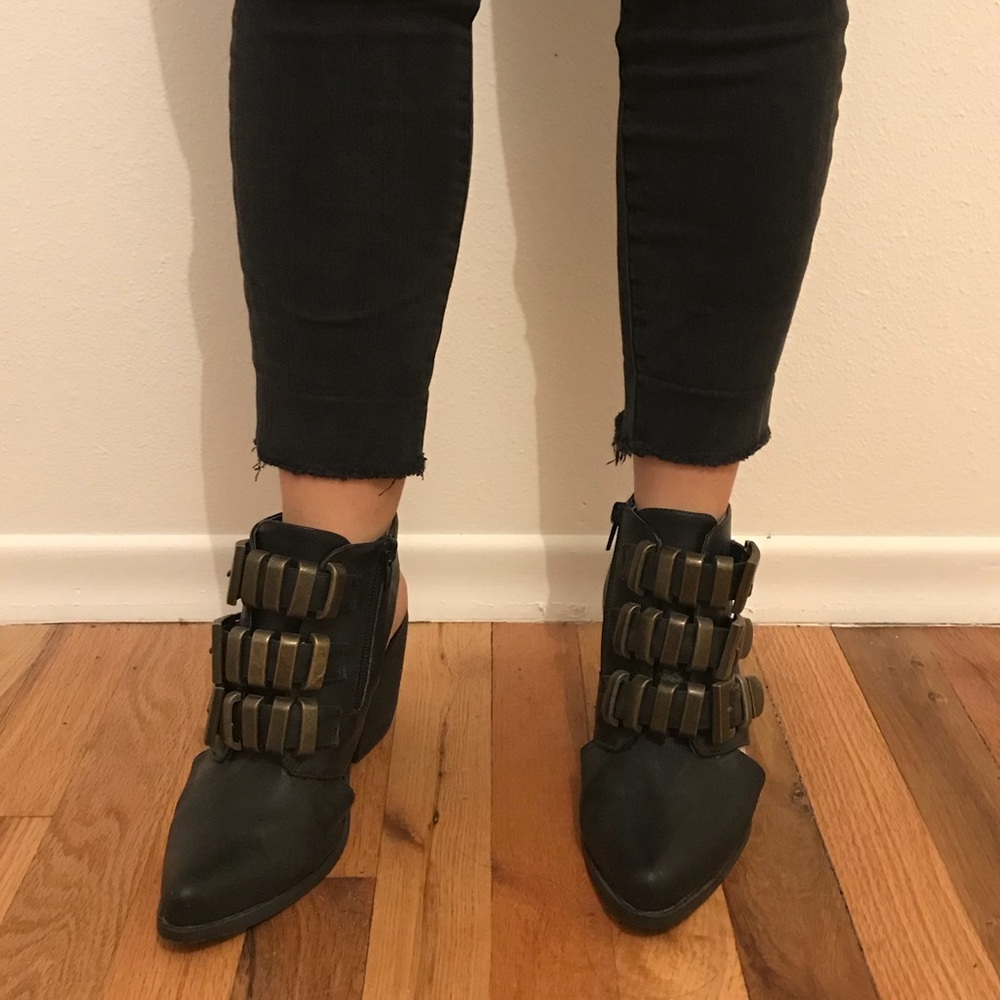 Black open back booties